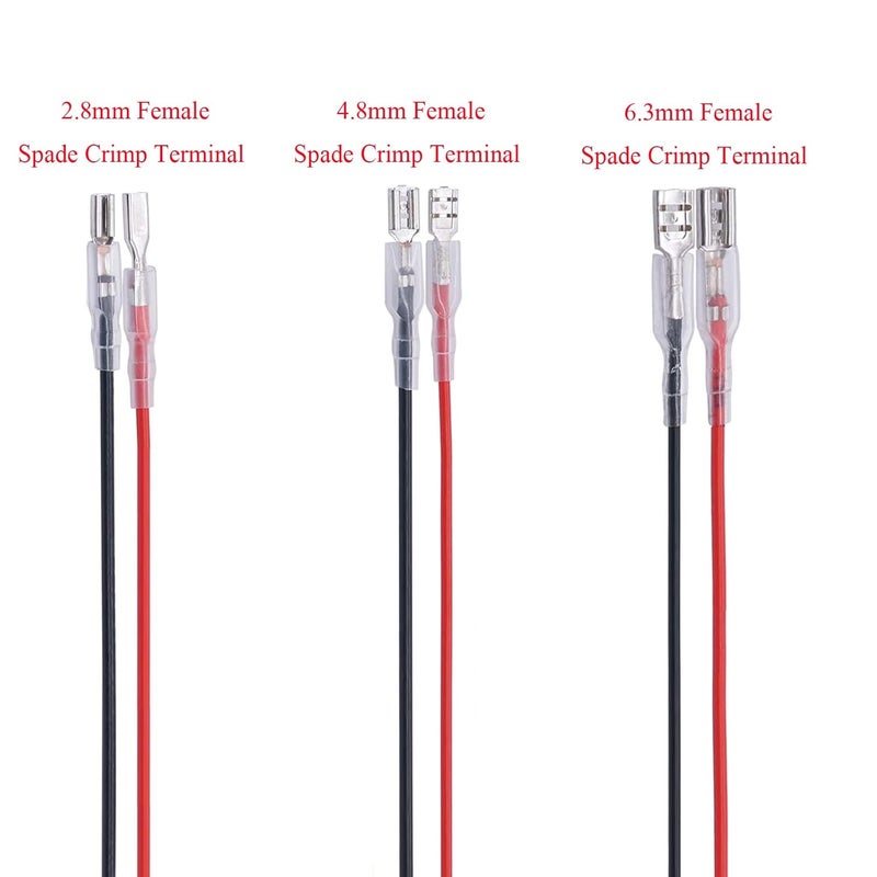 Bstenky 60Pcs 2.8mm 4.8mm and 6.3mm Female Spade Crimp Terminal with Insulating Sleeve and Wire,Female Spade Quick Splice Connector Assortment Kit with 25cm red Black Wires - Image 3